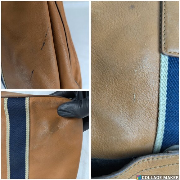 Coach Brown 2-Way Shoulder & Tote Brown Leather Bag Heritage Stripe Made Vietnam - Picture 13 of 16